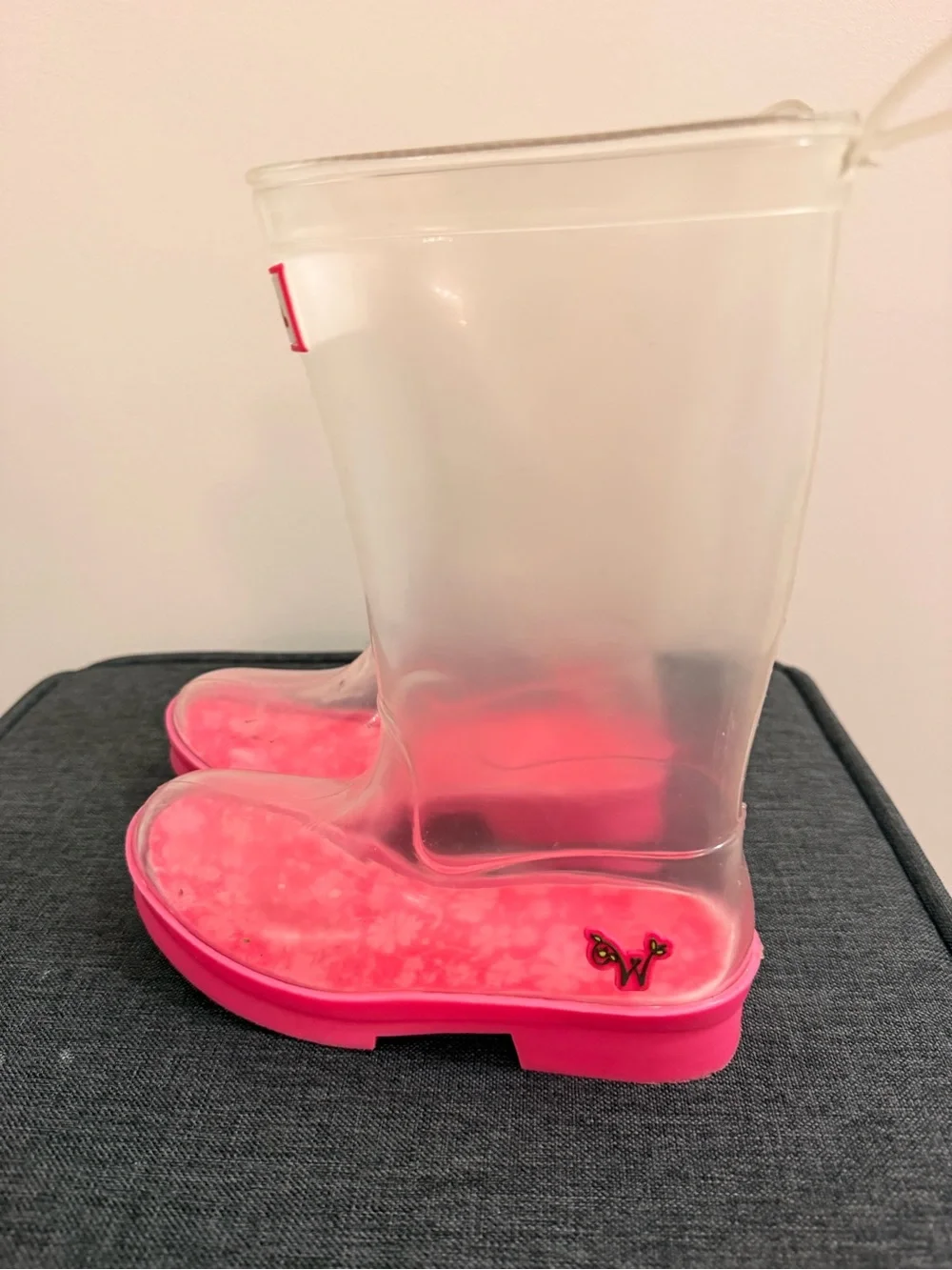 American Girl Clear Rain Boots with Bright Pink Soles